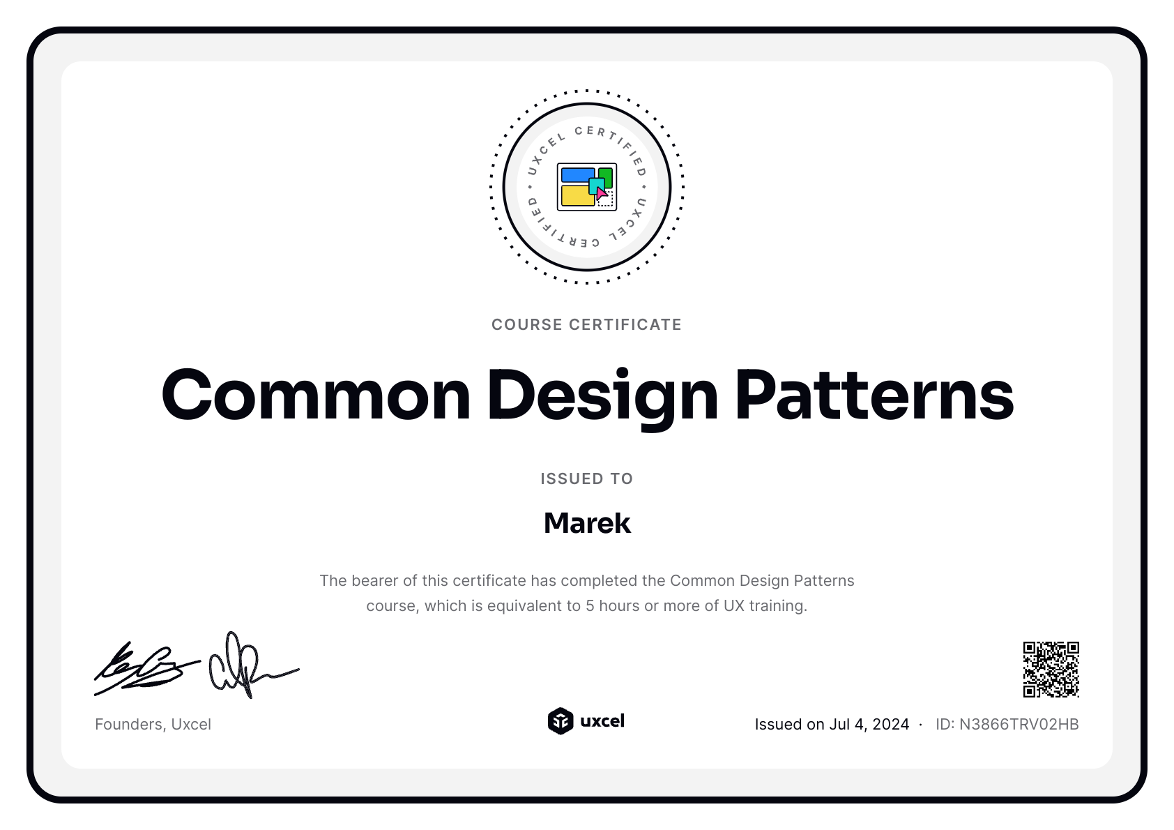 Marek Pilar's certificate